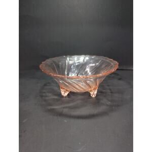 Jeannette Pink Depression‎ Glass Pedestal Bowl, Petal Swirl Candy Dish, Vintage